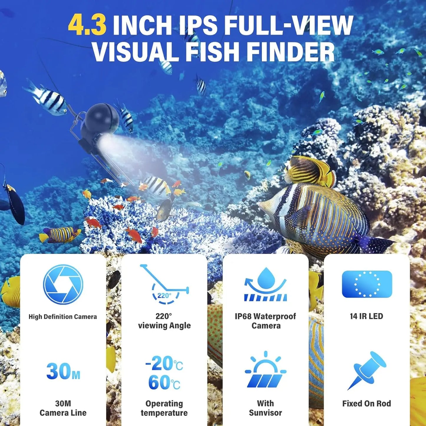 ✅ “4.3” Night Vision Underwater Fishing Camera – HD 1080P Fish Finder with IR LED & 30M Cable”
