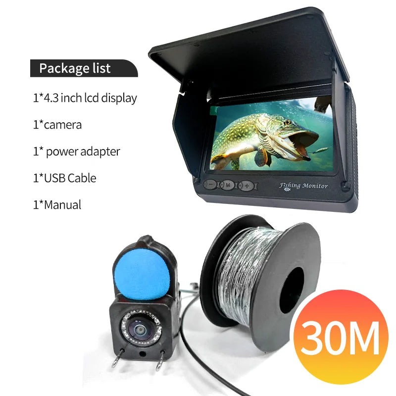 ✅ “4.3” Night Vision Underwater Fishing Camera – HD 1080P Fish Finder with IR LED & 30M Cable”